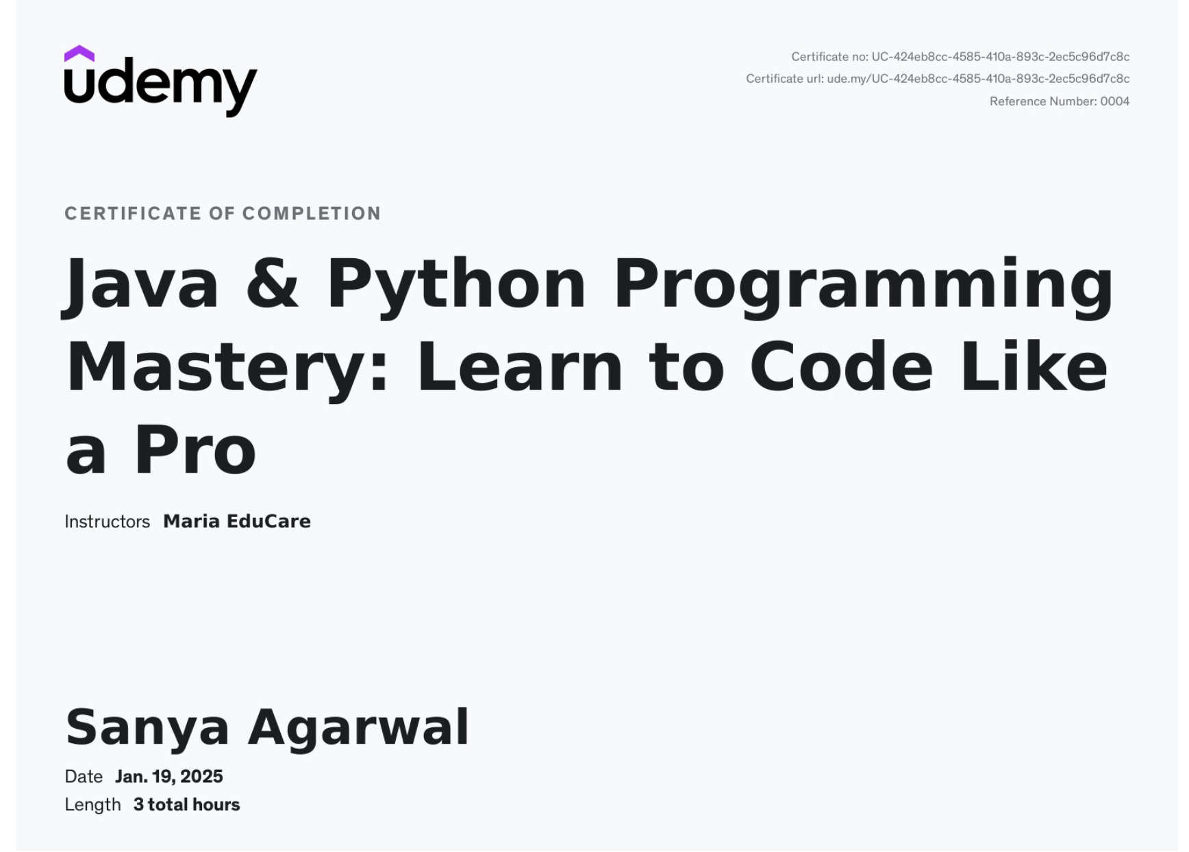Java + Python Certificate